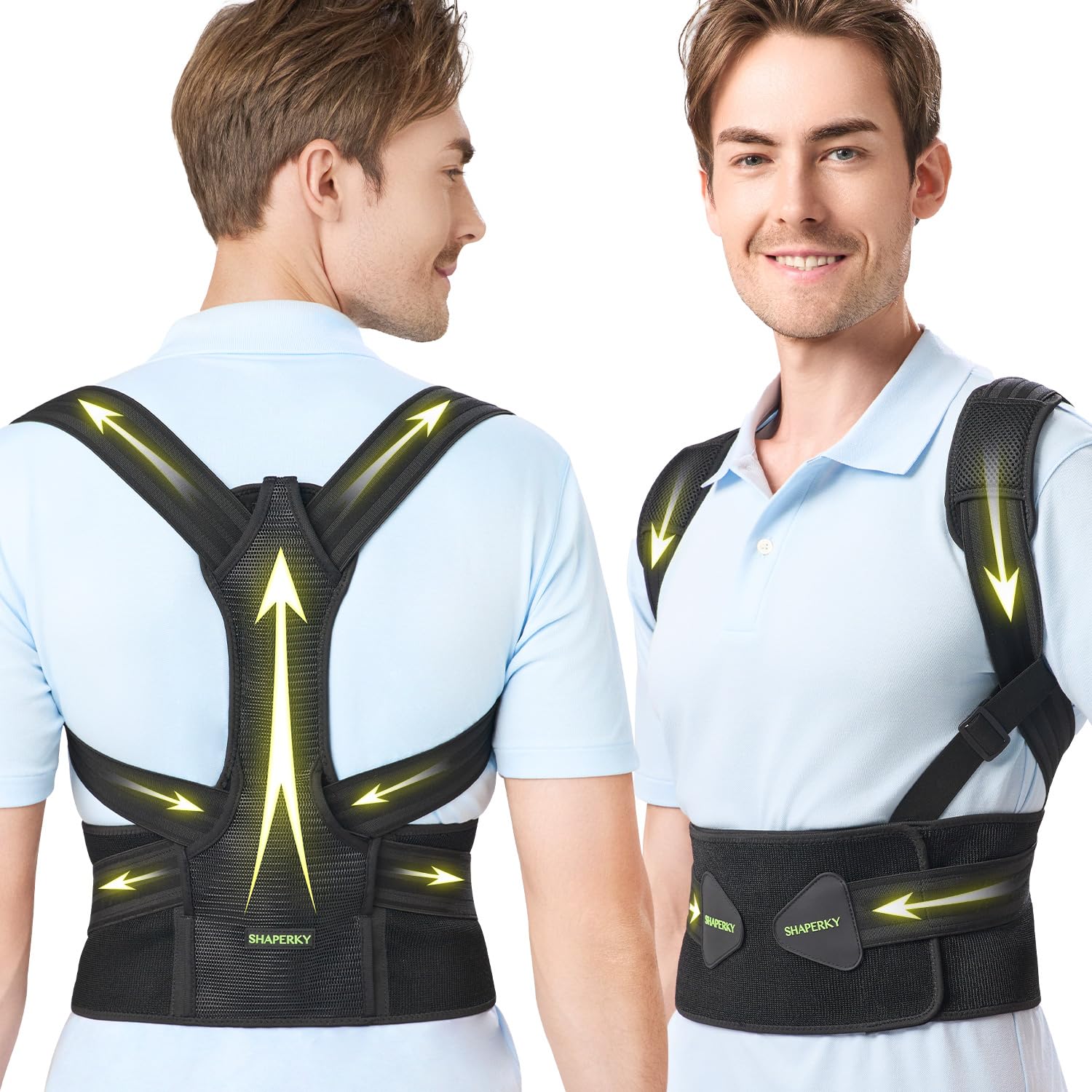 SHAPERKY Posture Corrector for Women and Men, Adjustable Upper Back Brace for Posture Hunchback Support and Providing Pain Relief from Neck, Shoulder, and Upper Back (1, Large/XL)