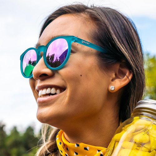 goodr I Pickled These Myself Polarized Round Sunglasses for Men & Women, Small Sized (Circle G), Teal Translucent Frames with Purple Pink Mirrored Reflective Lens, UV400 Protection, No Slip, No Bounce