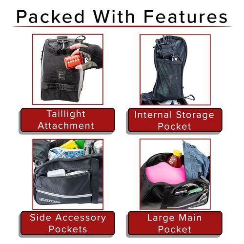 AlveyTech XL 12-Liter Bike Bag for Rear Rack on Bicycle - 12L Water Resistant Storage Trunk Bags for Bicycles, Cargo Carrier Mounts on Seat Post or Frame Racks on Back of Bikes, with Shoulder Strap