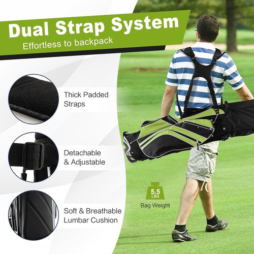 GRAFFY Golf Stand Bags, Golf Carry Bag w/ 6 Way Dividers, 8 Pockets, Rain Hood, Umbrella Holder & Glove Sticker, Lightweight Golf Club Bags for Men, Women (Green)