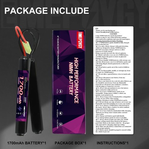EMEPOVGY NiMH Airsoft Battery 9.6V 1700mAh Rechargeable Nunchuck Stick Battery Pack with Mini TMY Plug for Air Soft Gun Rifle