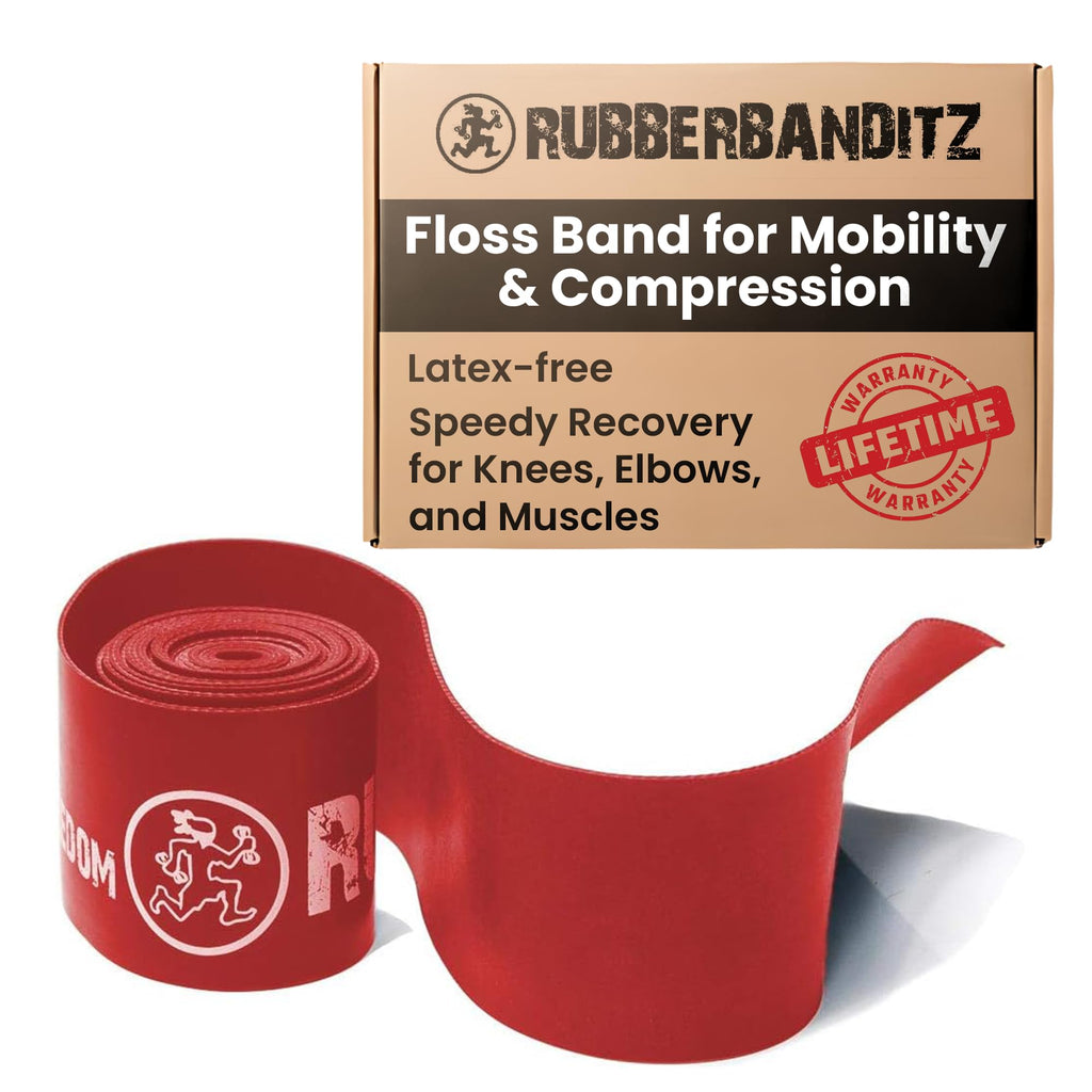 Rubberbanditz Floss Band for Mobility and Compression – Muscle Floss Bands for Joint Support and Recovery – Compression Floss Band for Warm Up and Blood Flow Training - Red