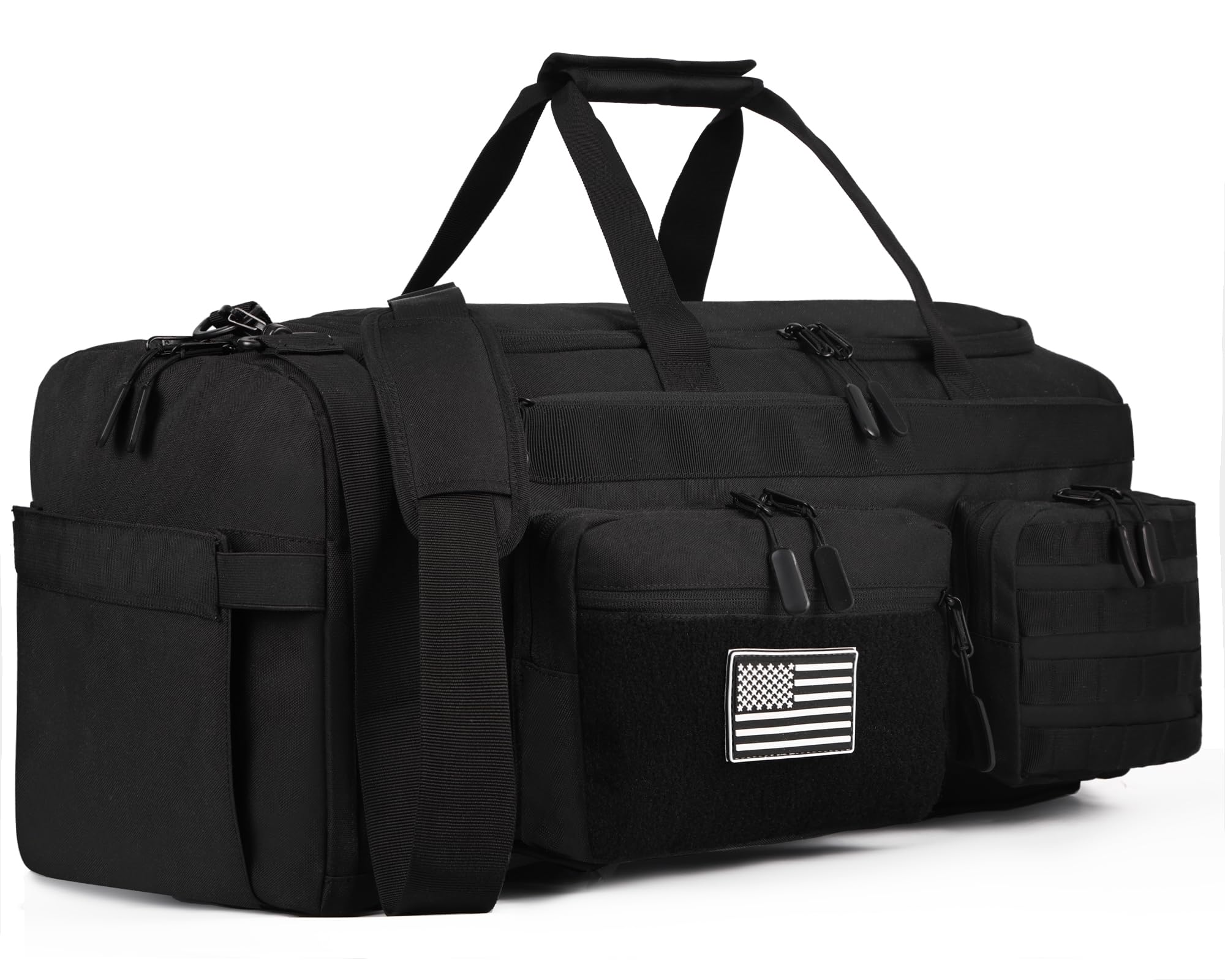 LHI 50L Tactical Duffle Bag for Men, 3-in-1 Gym Duffle and Backpack, Shoe Compartment, Laptop Sleeve and MOLLE, Carry-On Travel Weekender and Overnight Bag – Black
