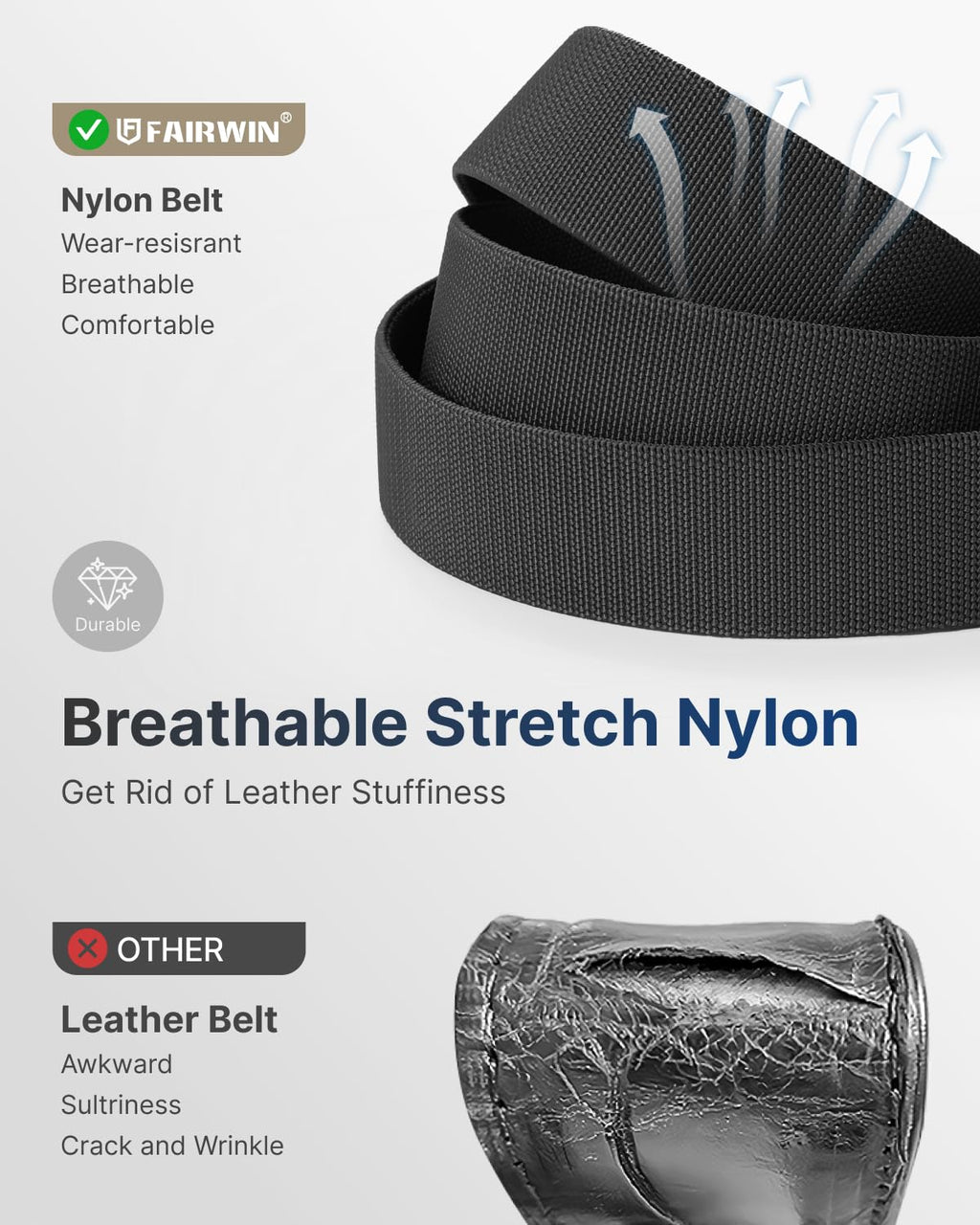 FAIRWIN Ratchet Belt for Men - Mens Stretch Nylon Belt Adjustable, Versatile Belts for Daily Wear, Golf & Work