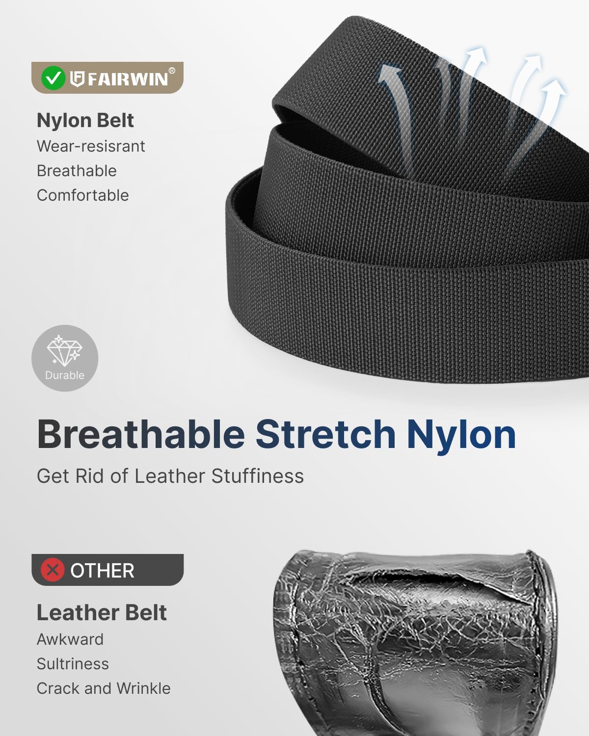 FAIRWIN Ratchet Belt for Men - Mens Stretch Nylon Belt Adjustable, Versatile Belts for Daily Wear, Golf & Work