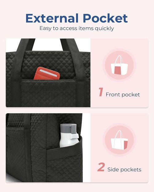 BAGSMART Puffer Tote Bag for Women - 20L Quilted Work & Travel Essentials with Zipper