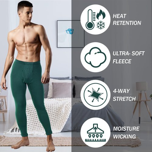 Casuallined 2 Pack Thermal Men Long Underwear Pants Winter Warm Fleece Lined Underwear Bottom Cold Weather Base Layer Legging (Black, Army Green,XX-Large)
