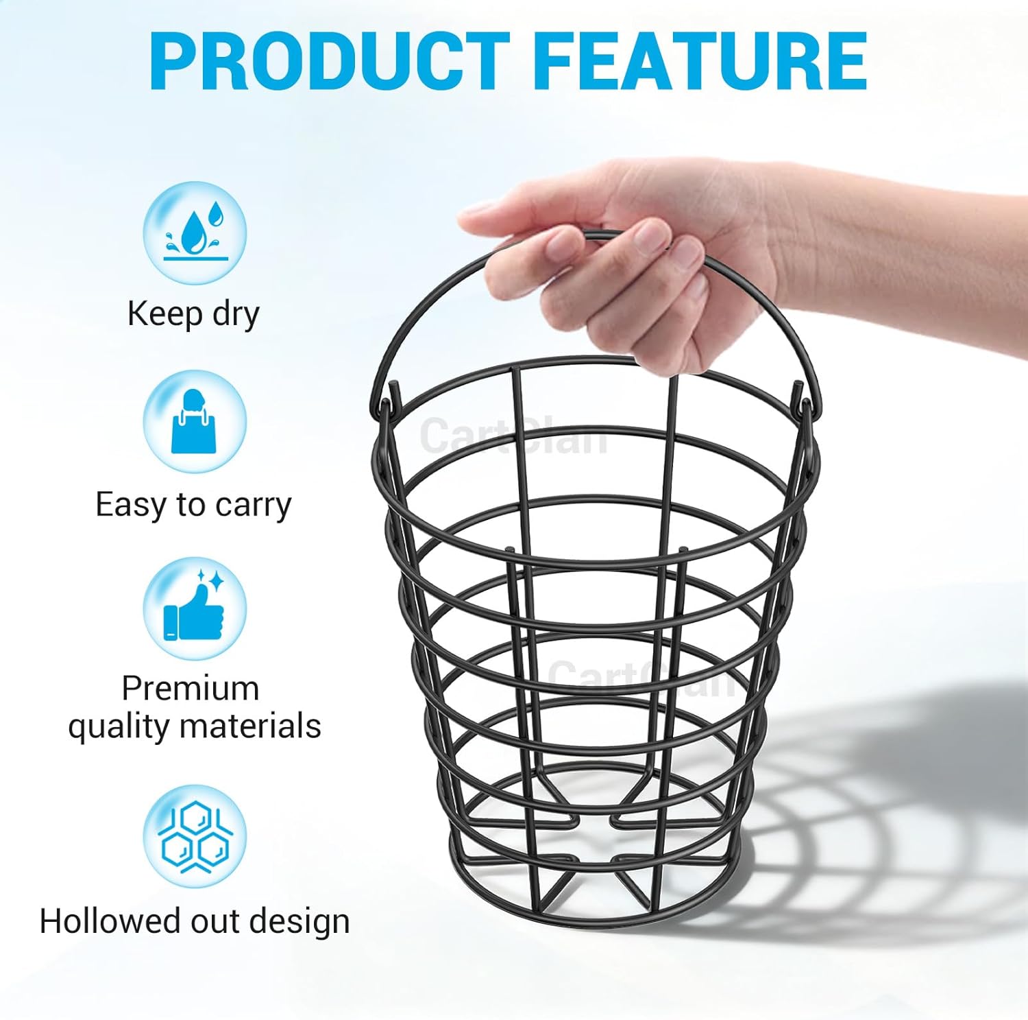 Skiennix Stainless Steel Golf Ball Basket - Durable Container with Handle | Holds Up to 45 Balls