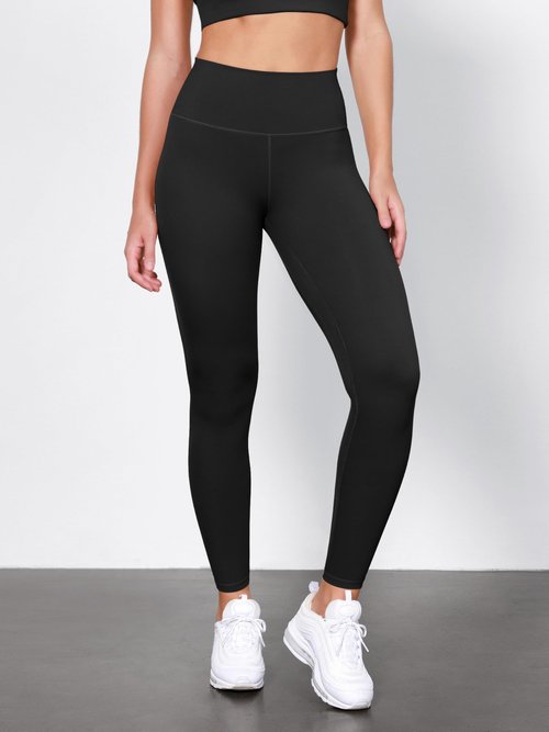 ODODOS Tummy Control Full Length Compression Leggings with Inner Pocket for Women, 28" High Waist Workout Running Yoga Pants, Black, Large