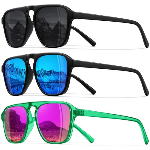 STORYCOAST Polarized Retro Aviator Sunglasses for Men Women Classic Driving Running Sports Square Aviators Sun Glasses 3Pack-Black+Black Blue+Green Purple Pink