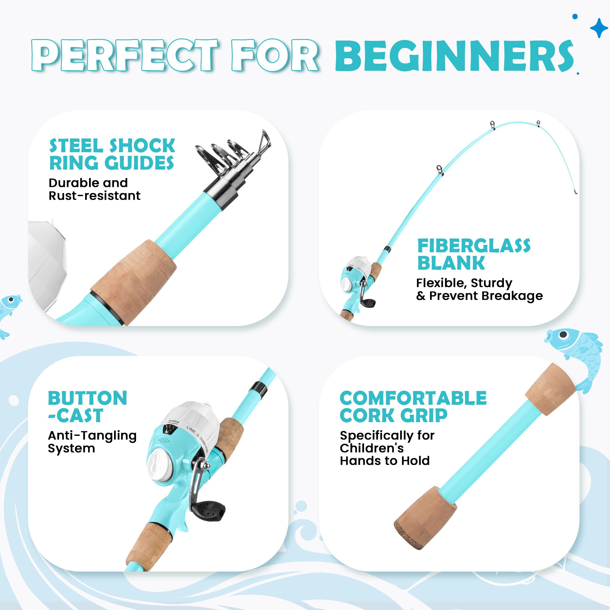WIDDEN Kids Fishing Pole, Portable Telescopic Kids Fishing Poles for Boys and Girls, Fishing Rod and Reel Combo Kit with Tackle Box Bag Net, Best Fishing Pole for Toddler Youth and Beginners