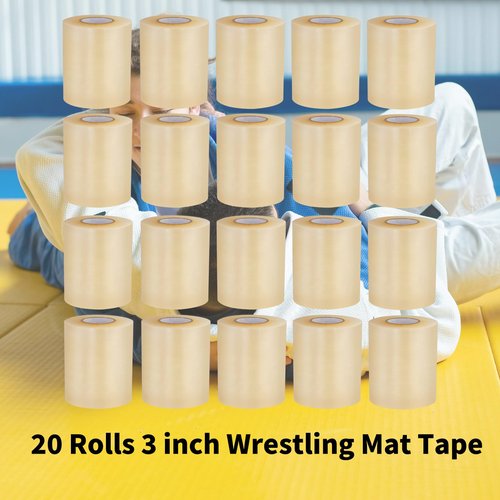 JUYO VONSAN 20 Pcs Wrestling Mat Tape 3'' x 84' Clear PVC Gym Floor Mat Tape, 7mil Thick, for Wrestling Grappling Exercise (20, Clear, 3'' x 84')