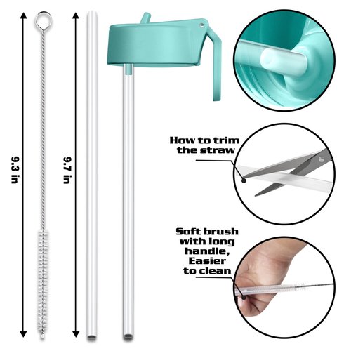 Vmini Wide Mouth Straw Lid and Protective Boot Combo Pack, Compatible with Most Sports Water Bottles from 32-40 oz, Plus 2 Straws and 2 Brushes. (Mint)