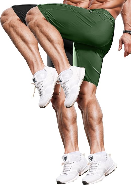 Hidkat Men's Athletic Shorts - Lightweight Quick-Dry Gym & Running Shorts with Zipper Pockets