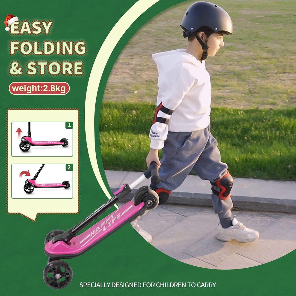 Besrey Kick Scooter for Kids | 3-Wheel Folding Design with Adjustable Height & LED Light Wheels