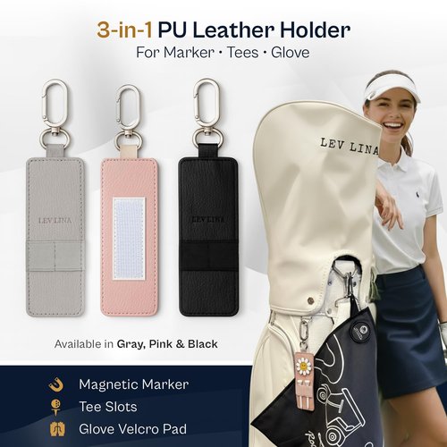 LEV LINA Magnetic Golf Towel for Bag, N52 Strong Magnet, 24" x 16" Dual-Sided Microfiber Waffle & Suede, Ultra Absorbent, with Tee Holder & Gift Box (Black)