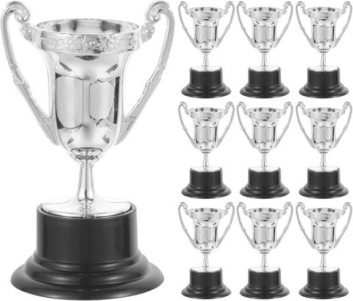 Kisangel Mini Trophy Cups - 10 Pcs Plastic Award Trophies for Kids | 3.22 Inch Silver Winner Awards