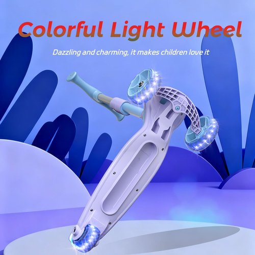 JUNLING Scooter for Kids, 3-Wheel Folding Scooter with Adjustable Height Handlebars, Wide Anti-Slip Deck, Lean-to-Steer, Removable Seat