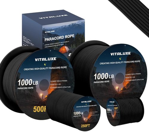 1000lb Paracord Rope - Heavy Duty 4mm Tactical Parachute Cord for Survival Gear & Camping