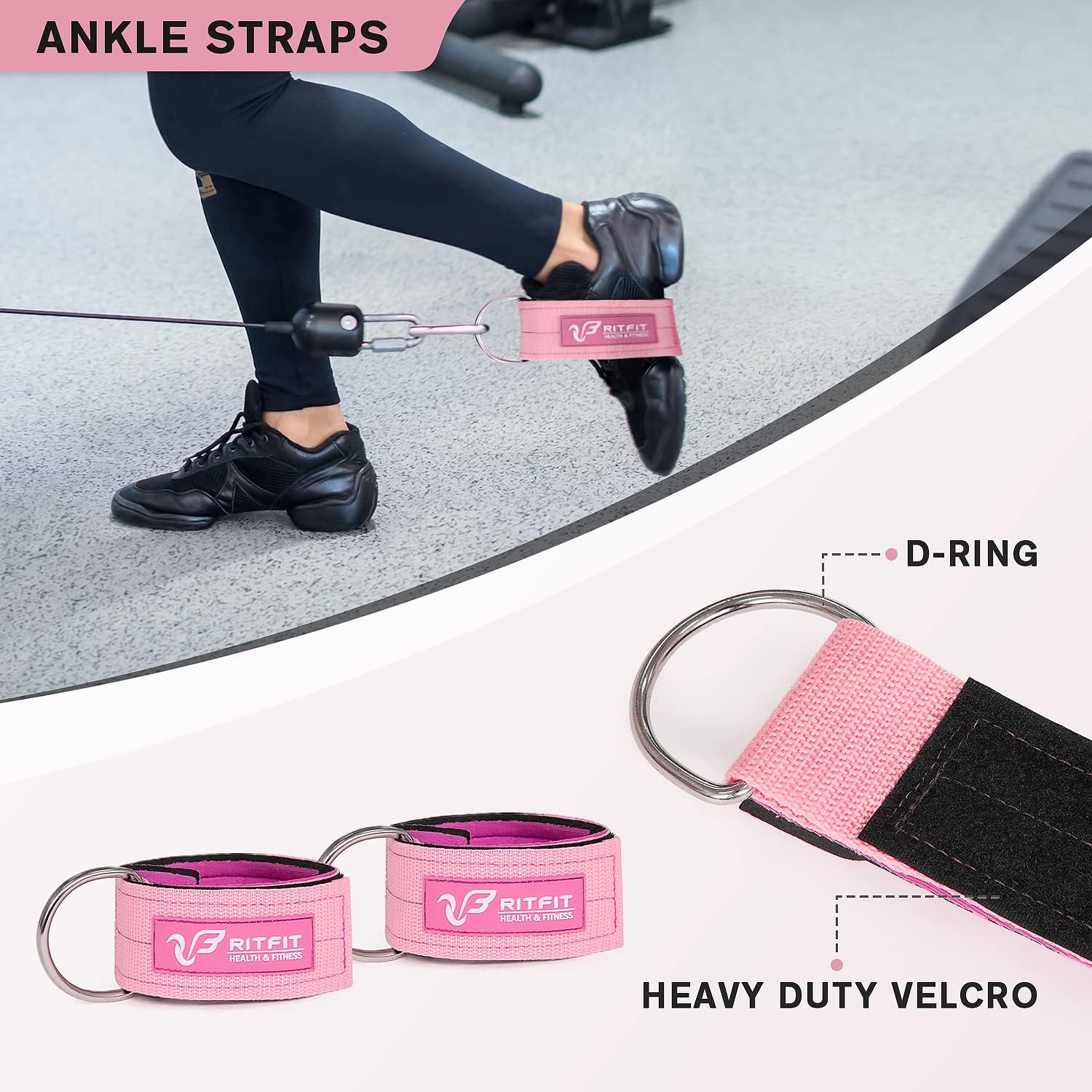 RitFit Barbell Squat Pad Set - 7 Pcs with Resistance Band & Safety Straps | Enhanced Neck & Shoulder Support (Pink/Black)