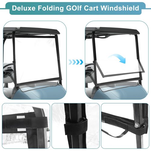 RIZINKART Golf Cart Windshield Fit for Ezgo TXT, Foldable, Portable Clear Lightweight Film PVC Golf Cart Ezgo TXT Windshield,Windproof Waterproof, Easy Installation