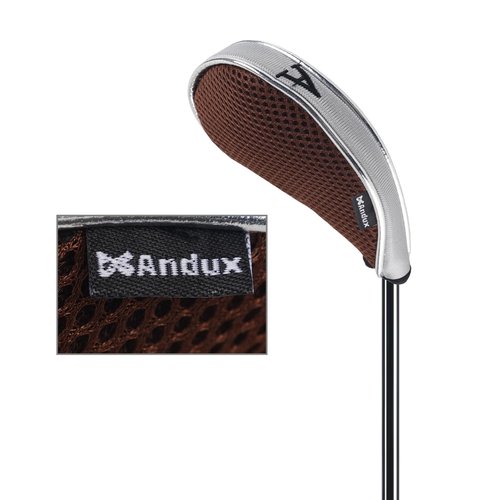 Andux Mesh Golf Iron Club Head Covers with Zipper Left and Right Handed 10pcs/Set (Coffee/Gray)
