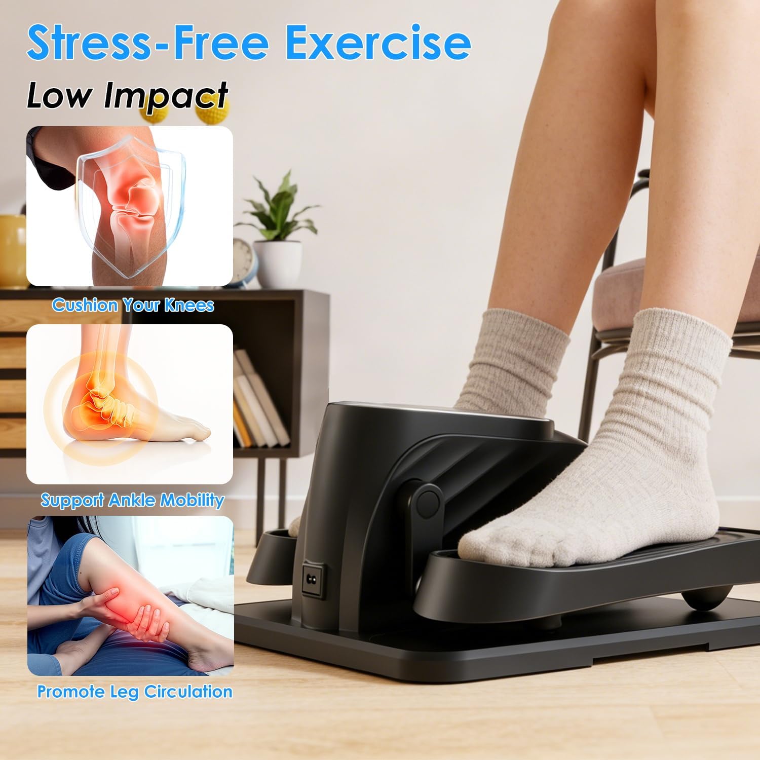 Under Desk Elliptical Machine - Remote-Controlled Leg Exerciser for Seniors | 15 Speeds, Forward & Reverse