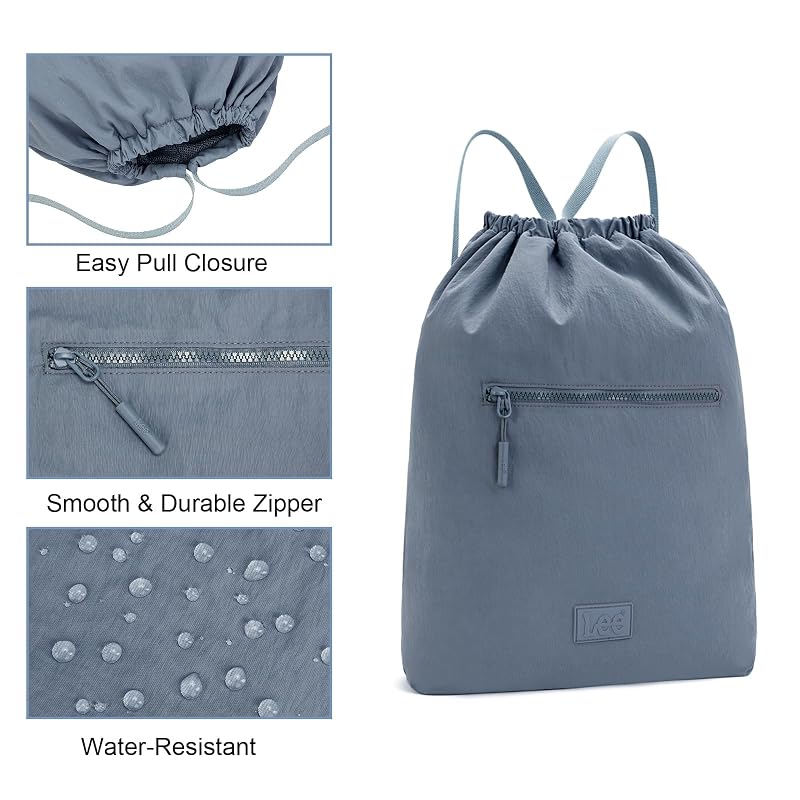 Lightweight Drawstring Backpack Bag with Front Pocket - Water-Resistant Gym & Beach Sackpack, Jean Variation