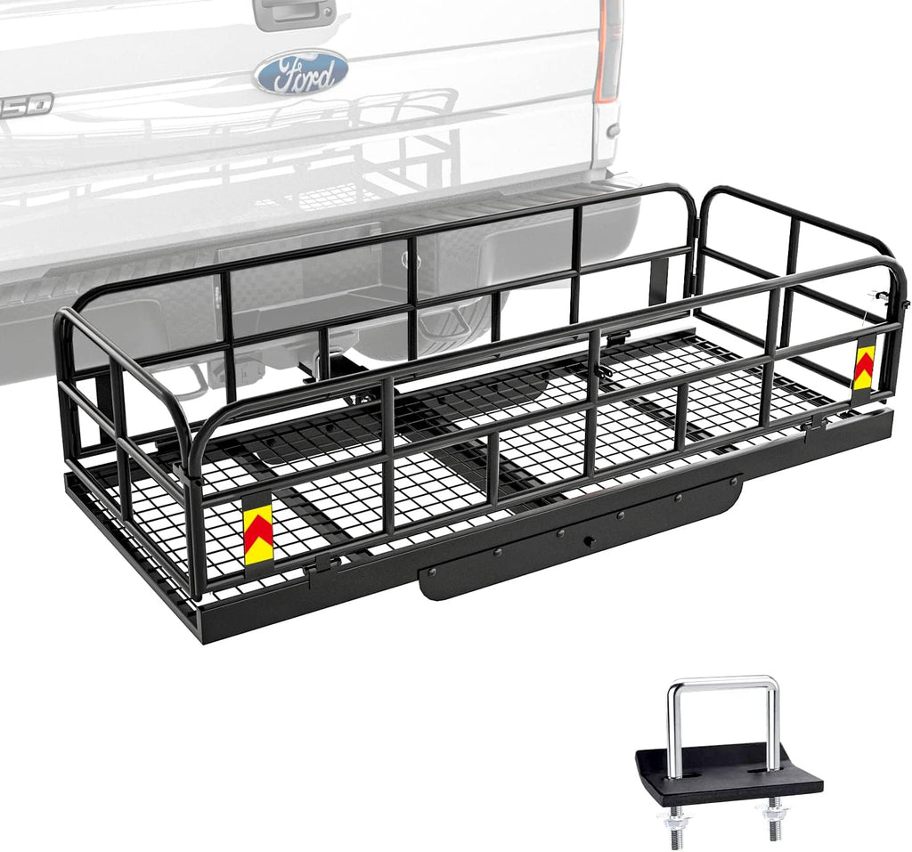 Steel Cargo Carrier Rack by Hitch Mount Basket | Foldable Design for 2-Inch Trailer Hitches