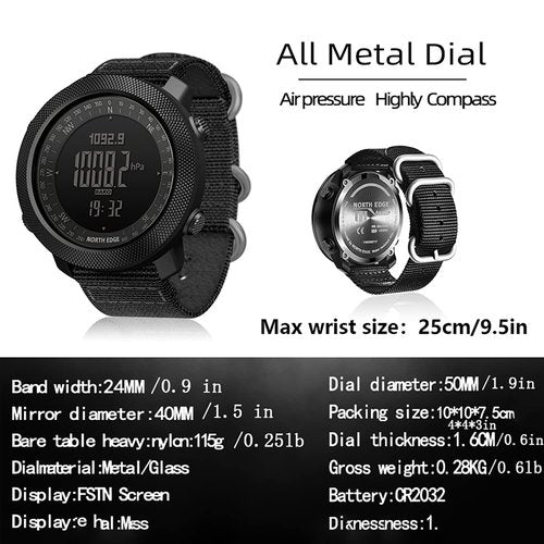 HOOSHU Tactical Watches for Men Digital Outdoor Survival Military Rock Solid Digital Watches with Durable Band, Steps Tracker Pedometer Calories Apache (Black)