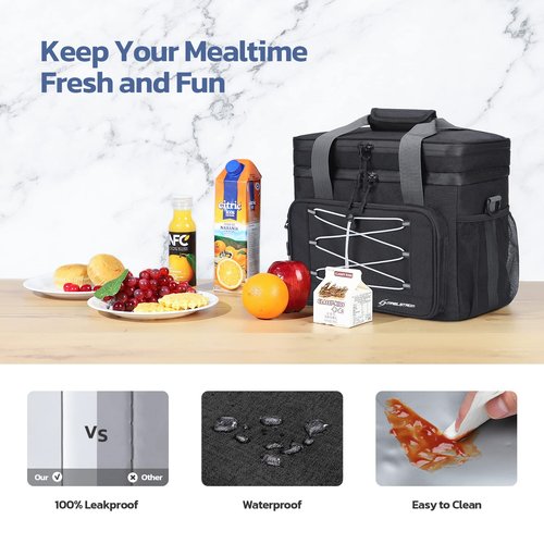 Maelstrom Portable Collapsible Soft Cooler Bag – 24/30/60 Cans Double-Deck Leakproof Ice Chest for Beach, Camping & Grocery (Black, 24 Can)
