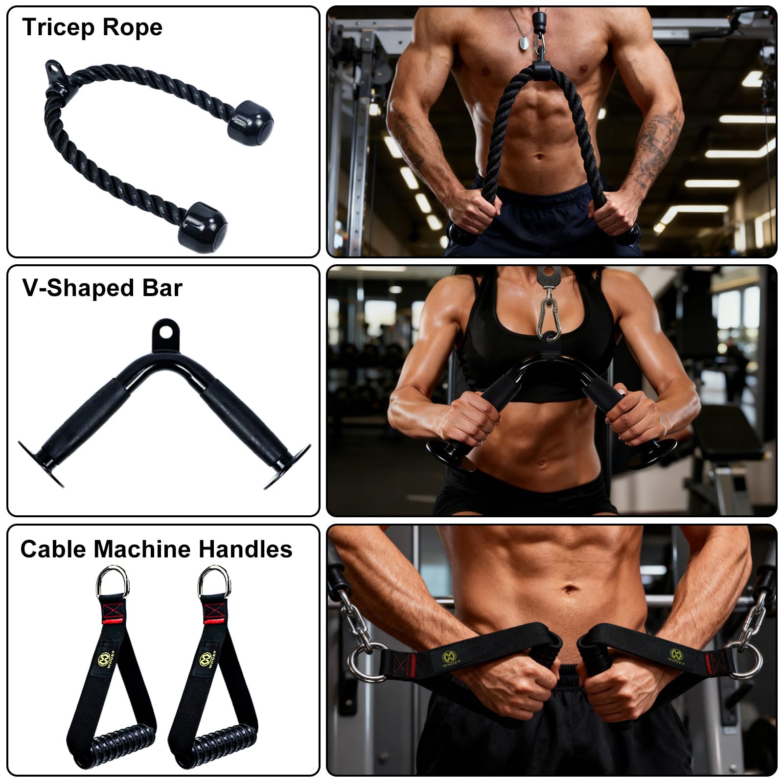 WNOEY LAT Pulldown Attachments, Cable Machine Attachment Gym Accessories, Cable Attachments for Gym, Home Gym Accessories (19PCS)