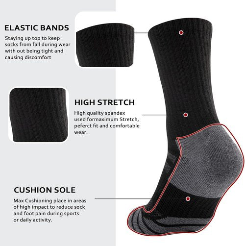 COOPLUS Men's Performance Crew Socks - Heavy Cushion Athletic Work Socks | 5 Pairs