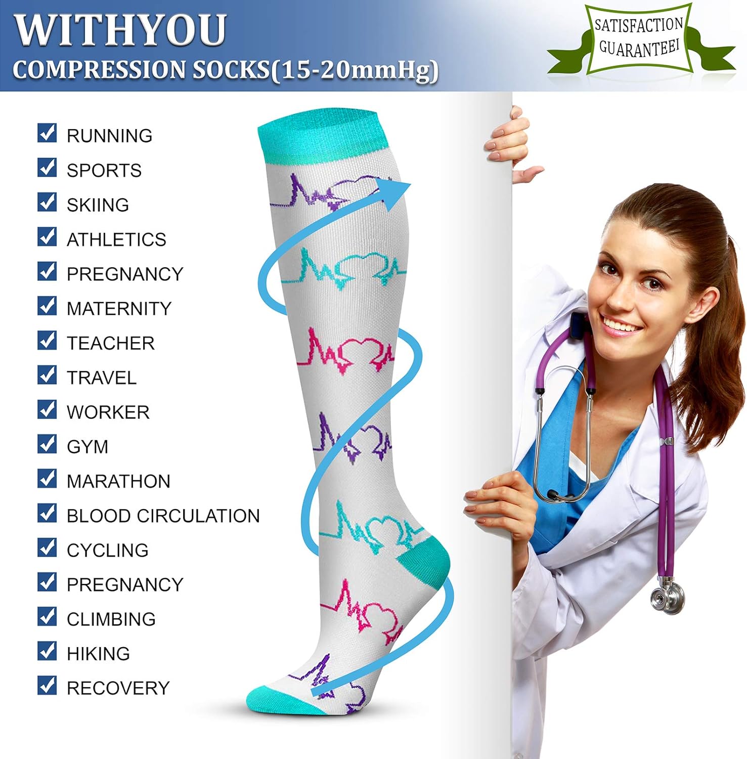 WITHYOU Compression Socks - 15-20 mmHg Support for Men & Women | Ideal for Running, Travel & Pregnancy
