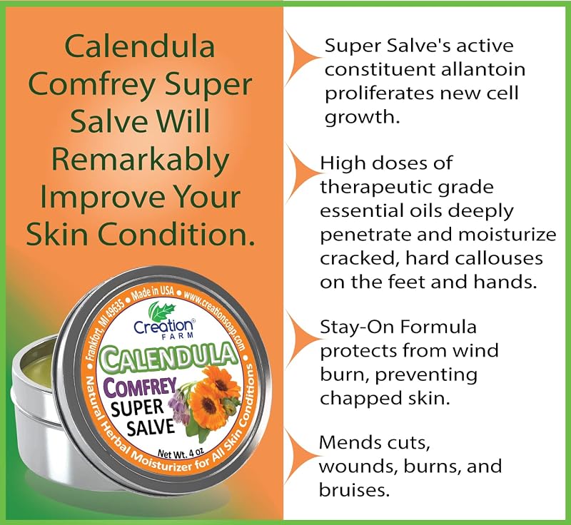 Calendula Comfrey Super Salve 4 Oz by Creation Farm — Herbal Balm for All Skin Types
