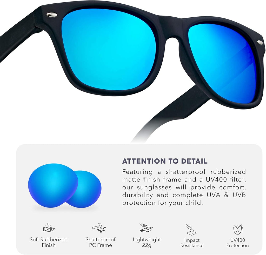 Skiennix Kids Polarized Retro Sunglasses - Shatterproof UV Protection for Ages 3-12