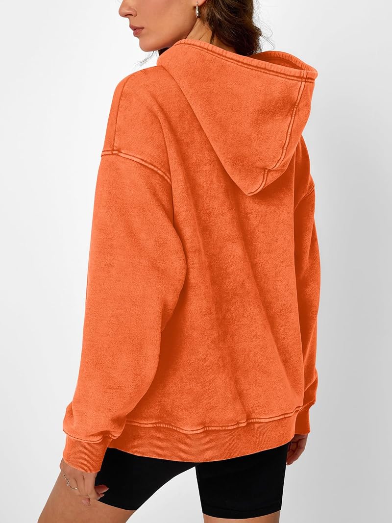 Orange Large Trendy Queen Oversized Acid Wash Hoodie Sweatshirt for Women