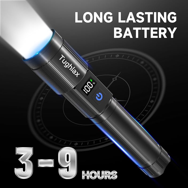 Rechargeable LED Flashlight 4 Pack with Power Display, 5 Modes, IPX5 Waterproof