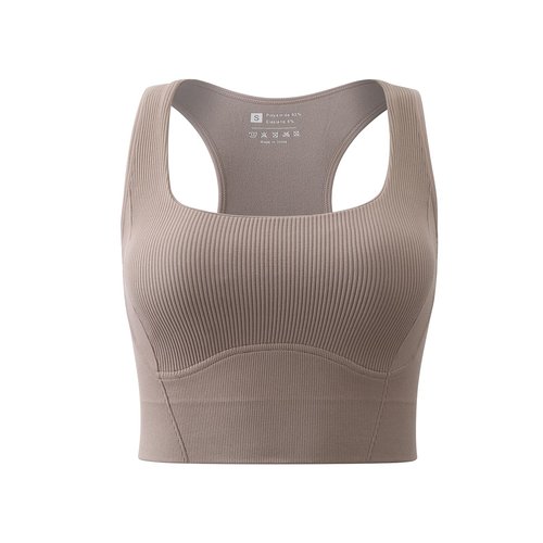 SPORME RUNNING Women Square Neckline Sports Bra Padded Basic Workout Y-Back Racerback Cropped Tank Top (Coffee)