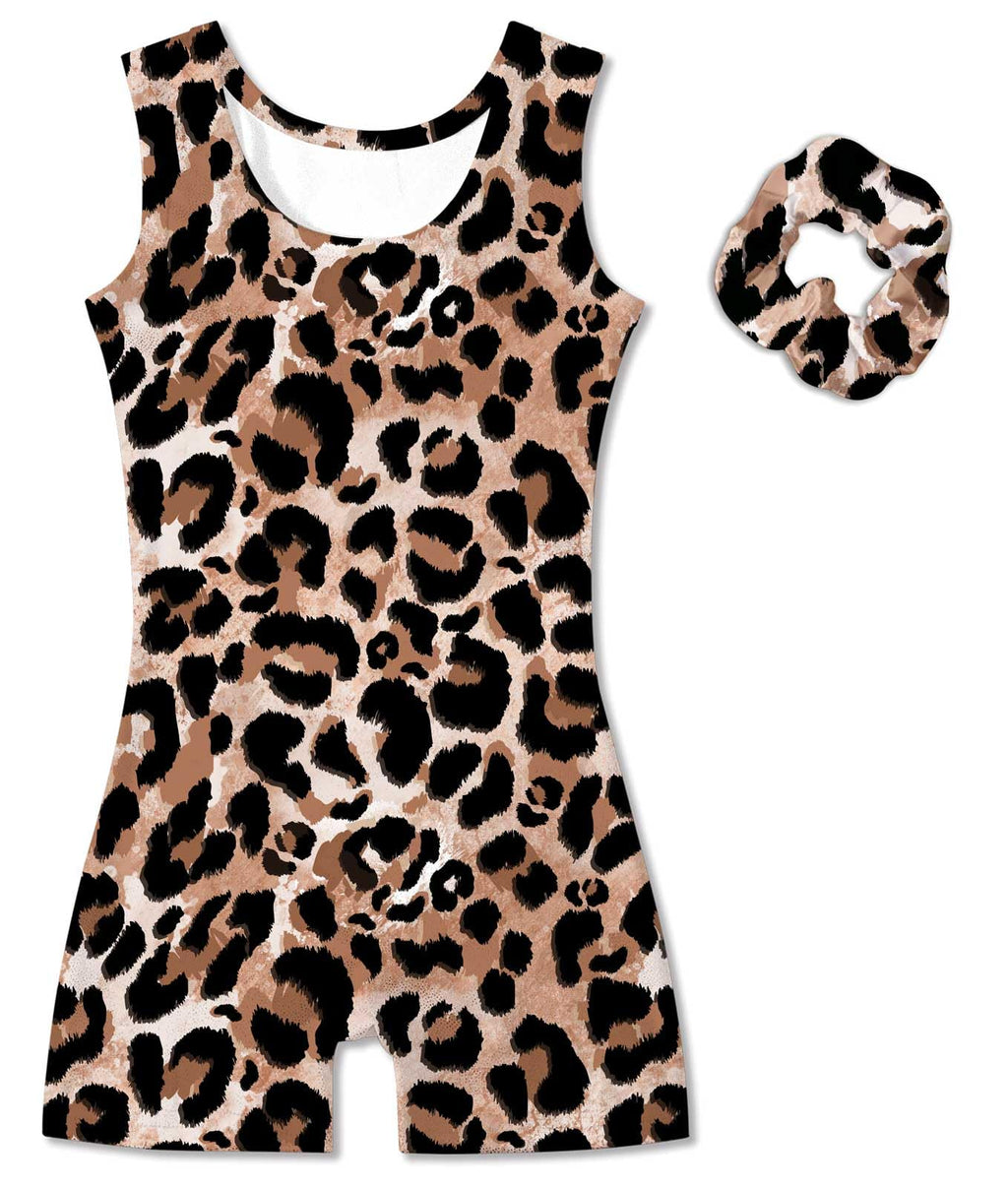 Vogseek Gymnastics Leotards for Girls Size 7 8 Brown Fashio Leopard Biketrad Sets with Hair Scrunchie Quick Dry Shiny Diamonds Classic Cute Ballet Dancewear for Tumbling