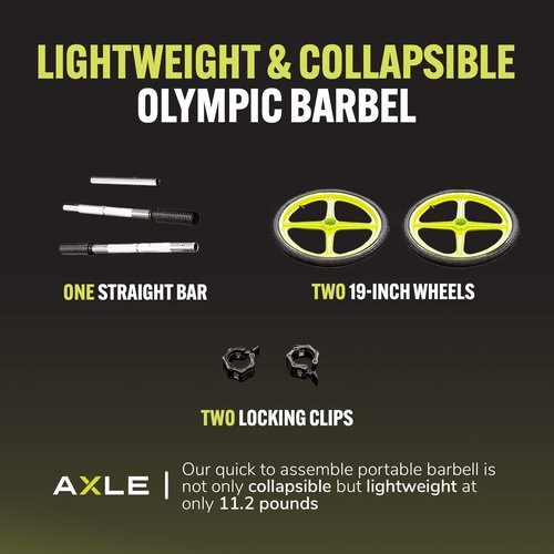 AXLE Home Gym Workout Barbell Weight Set, Strength Training and Collapsible Weight Bar for Deadlift, Pilates, Vertical & Horizontal-Plane Exercises for Men, Women, and Youth