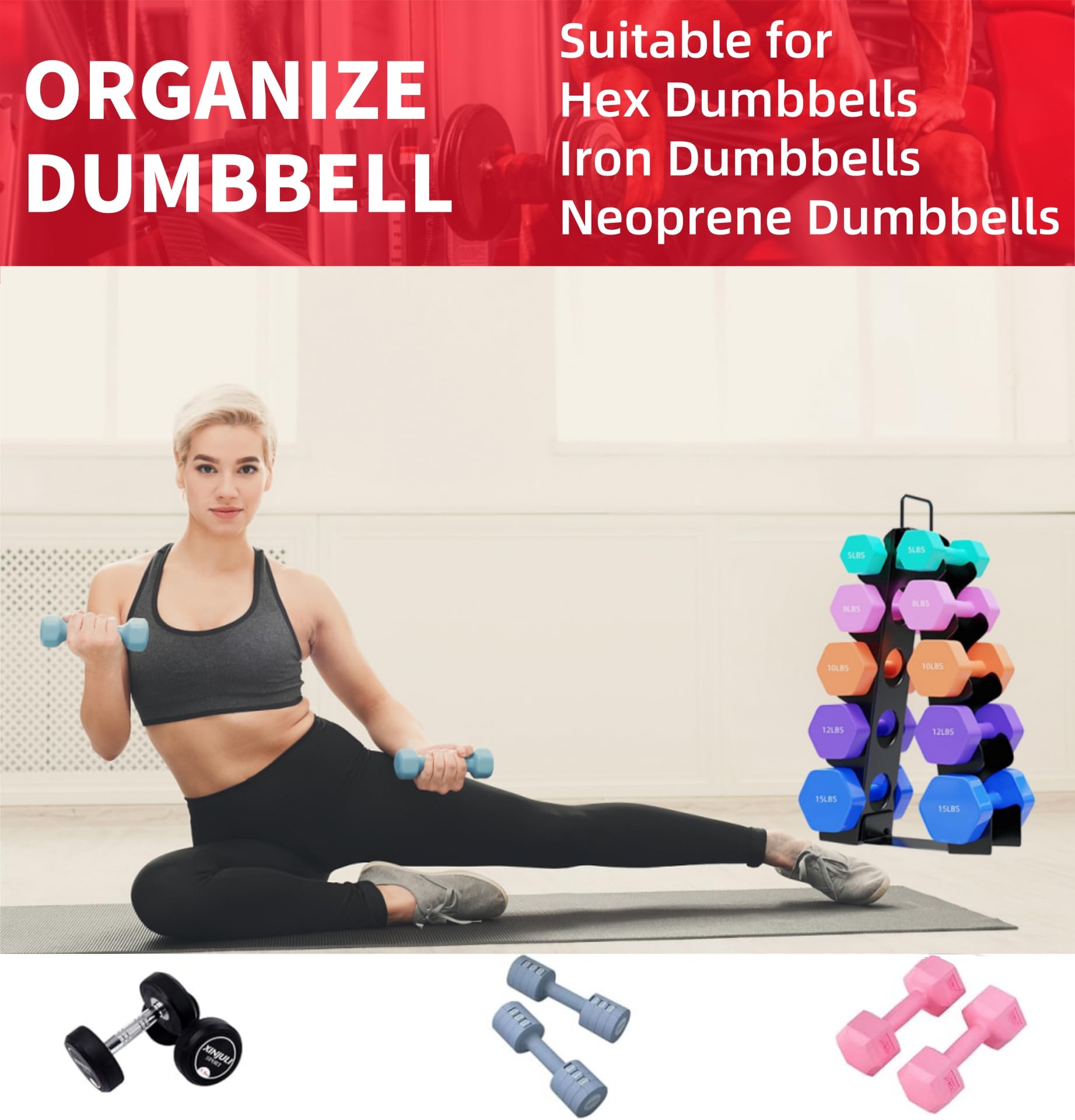 Weight Rack for Dumbbells, 5 Tiers Compact A-Frame Home Gym Organizer, Dumbbell Rack Stand Only, Alloy Steel Dumbbell Rack with Handle for Home Gym and Workout (Dumbbells Not Include)