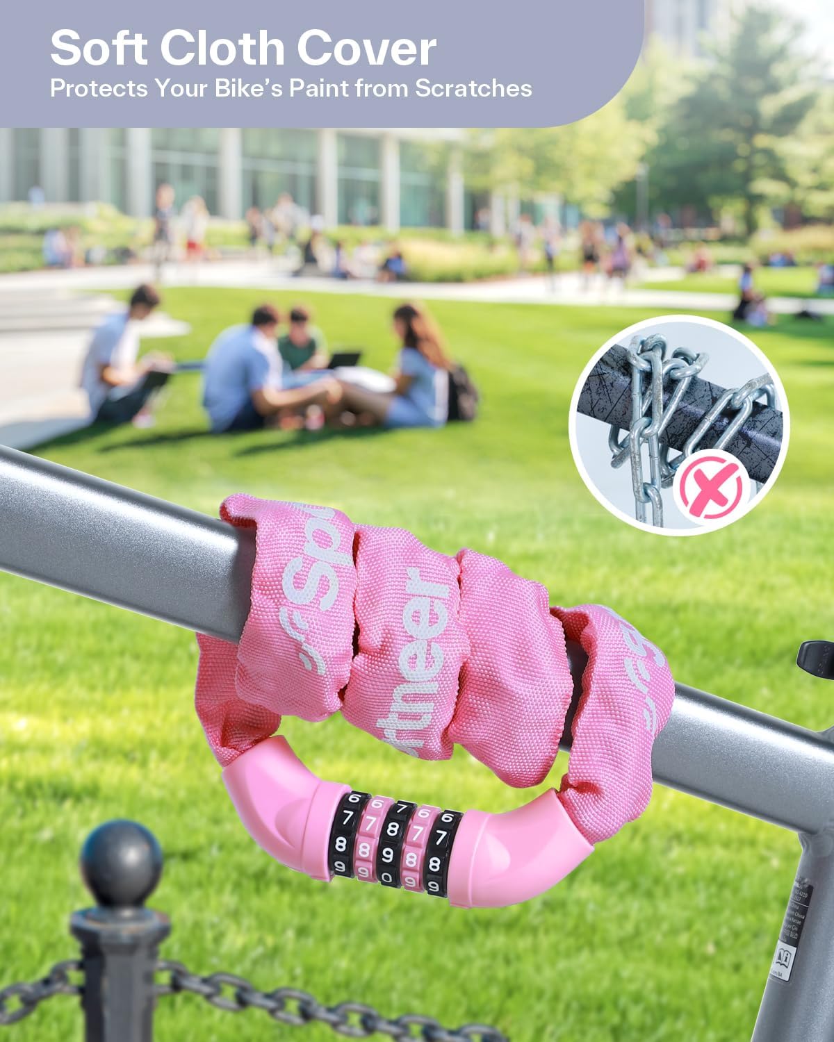 Sportneer Bike Lock - High Security 5-Digit Combination Chain Lock | 3.2/3.6/4ft Heavy Duty Keyless Design for Bikes, Motorcycles, Scooters & More - 4/6mm Thick, Easy to Use
