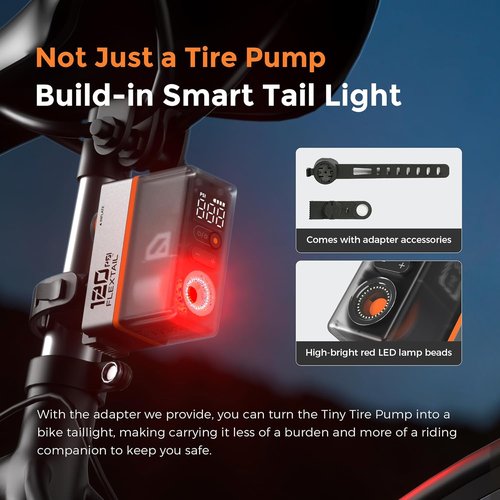 FLEXTAILGEAR Mini Portable Bike Tire Pump - Digital Gauge & Taillight | 120-130 PSI for All Bikes