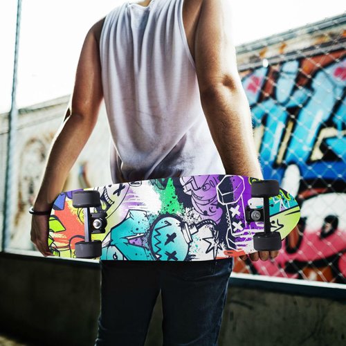 Kigai Street Art Graffiti Skateboard Grip Tape, Bubble Free Anti Slip Longboard Grip Tape Sheet Sticker Deck Sandpaper for Rollerboard, 33 x 9 Inch,g300868961p670c711s1496
