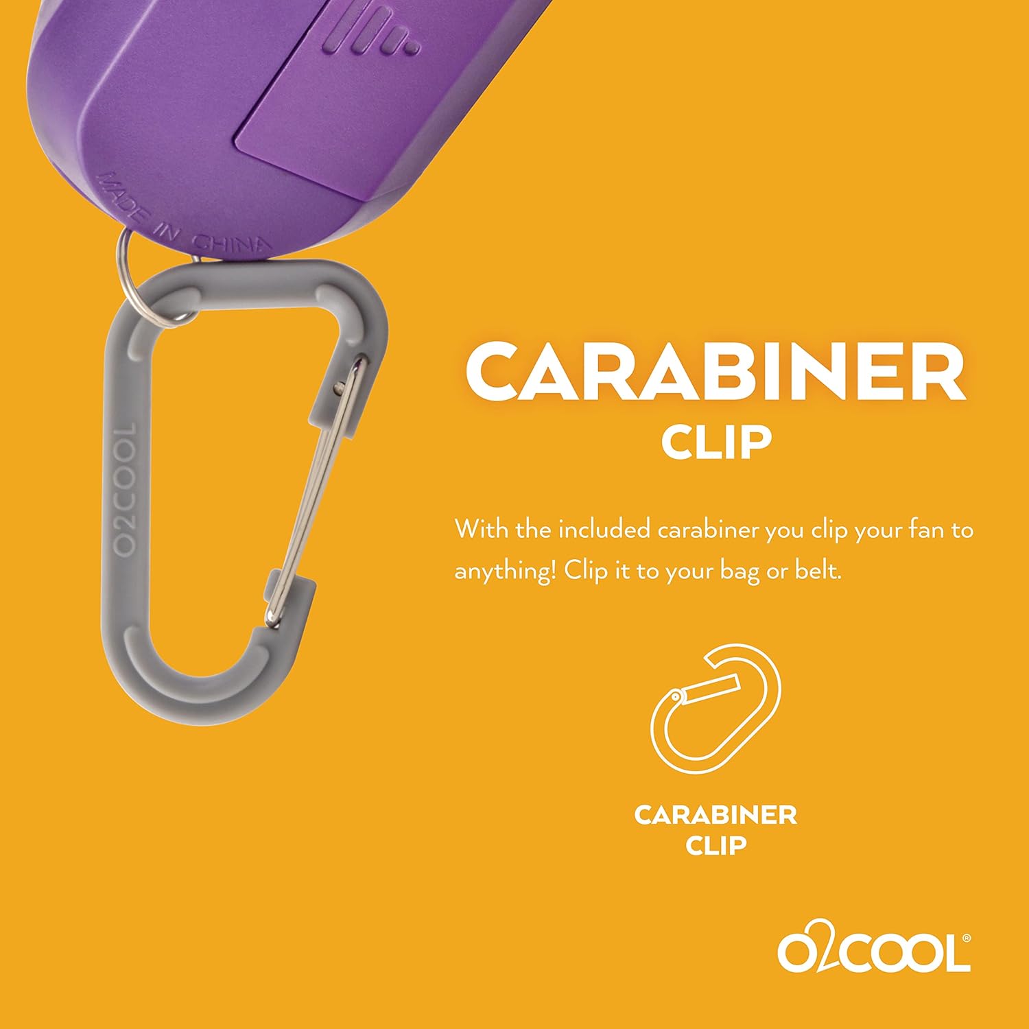 O2COOL Keychain Sport Misting Fan - Portable Battery-Powered Handheld Fan with Carabiner Clip | Purple