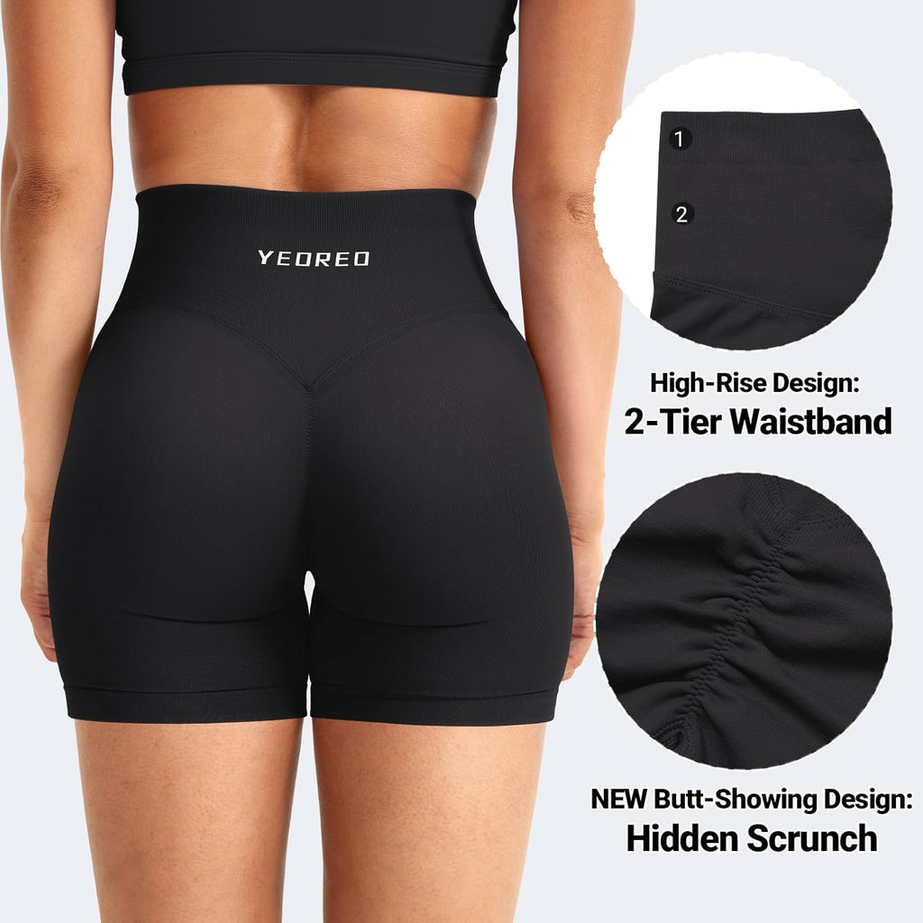 YEOREO Women's Workout Shorts - Butt Lifting High Waist Gym Biker Shorts | 4.5" Seamless Tummy Control