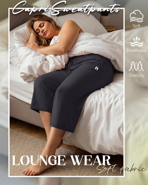 Neer Women's Plus Size Capris - Wide Leg Casual Drawstring Pants with Pockets | 3 Pack