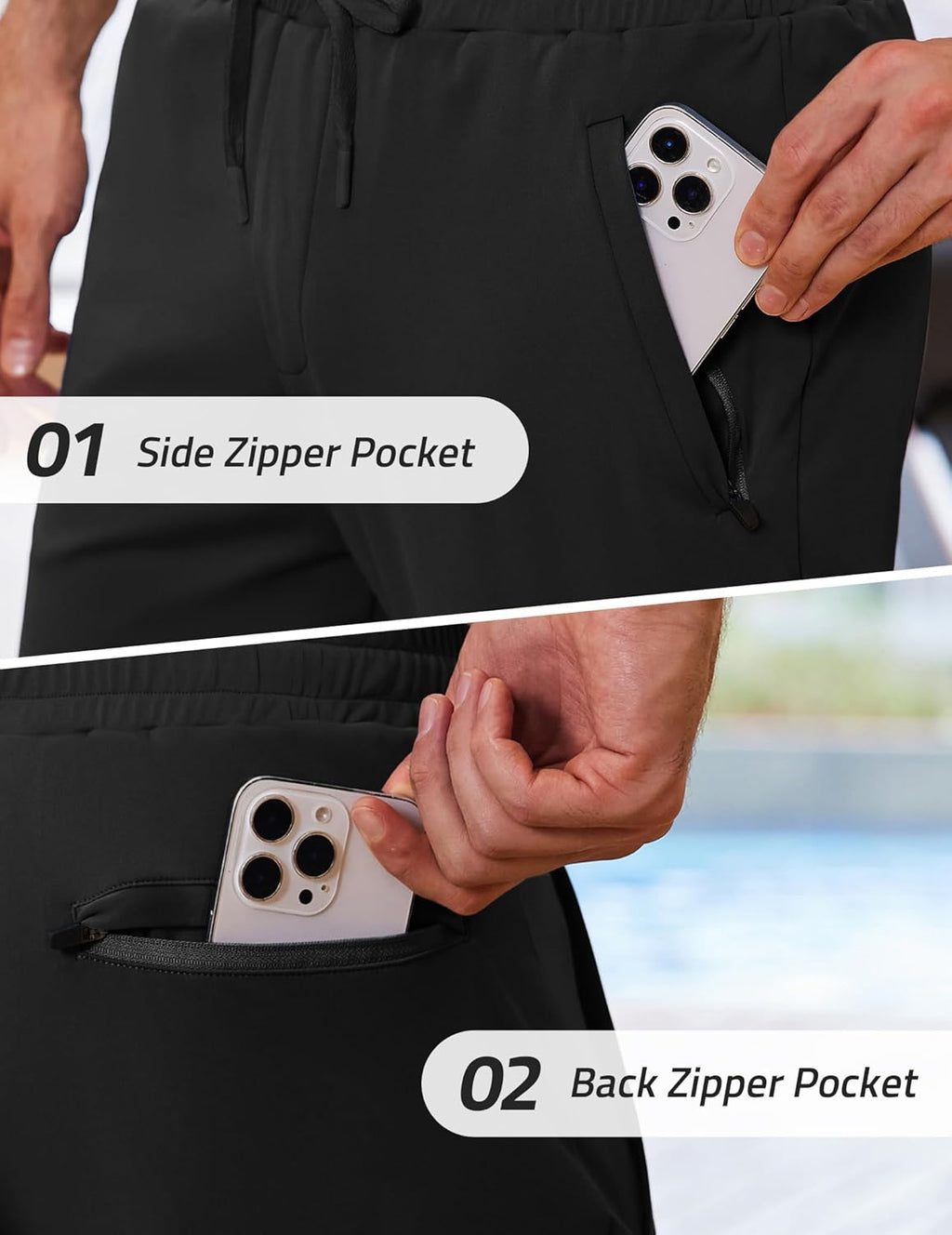 PINSPARK Men's Joggers - Lightweight Athletic Track Pants with Zipper Pockets | Quick-Dry Gym Sweatpants