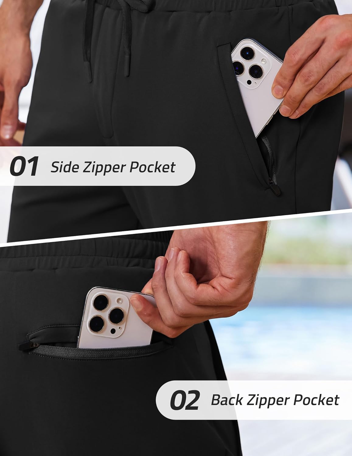 PINSPARK Men's Joggers - Lightweight Athletic Track Pants with Zipper Pockets | Quick-Dry Gym Sweatpants